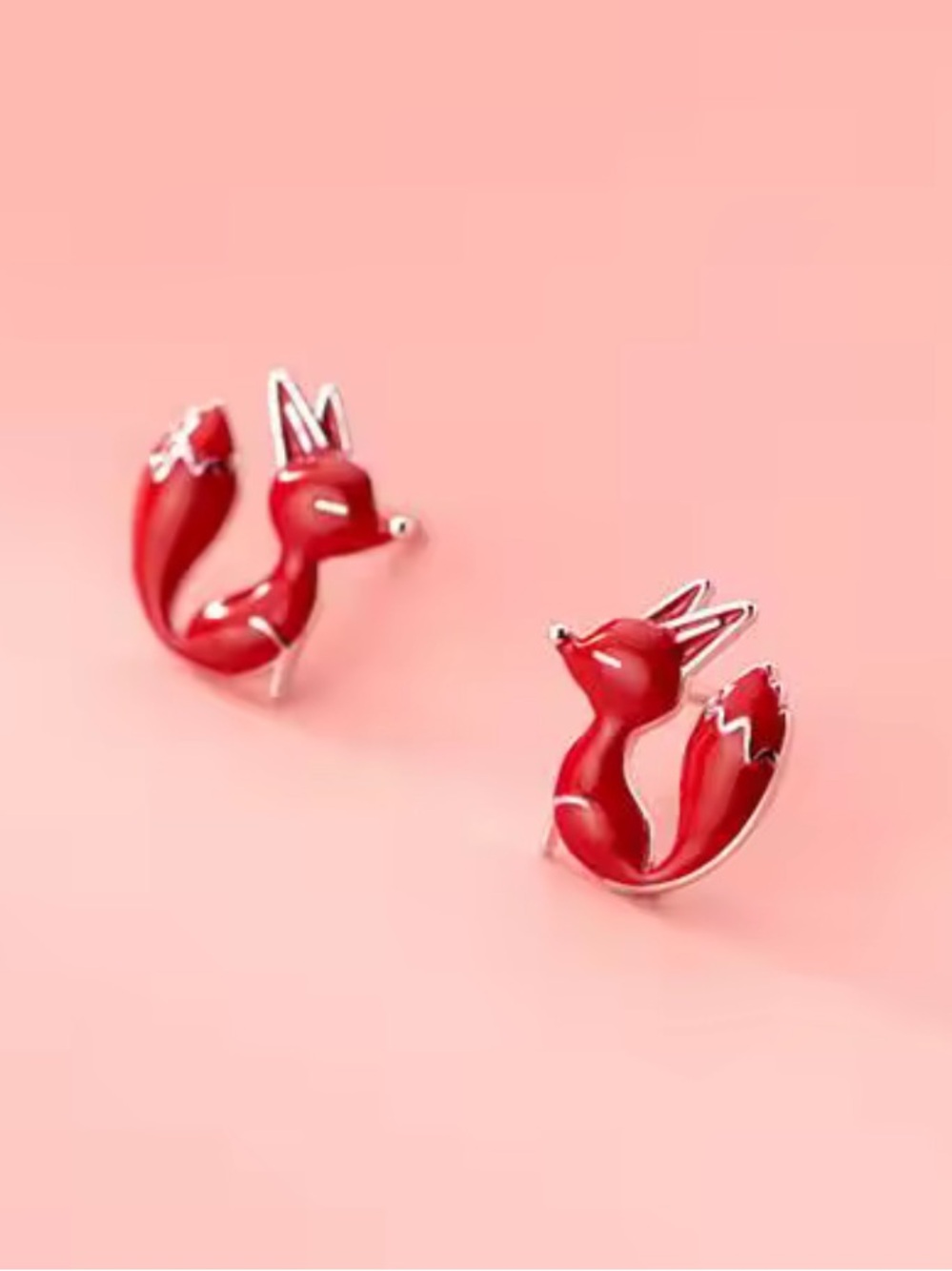 Red Fox Enamel Stud Earrings
